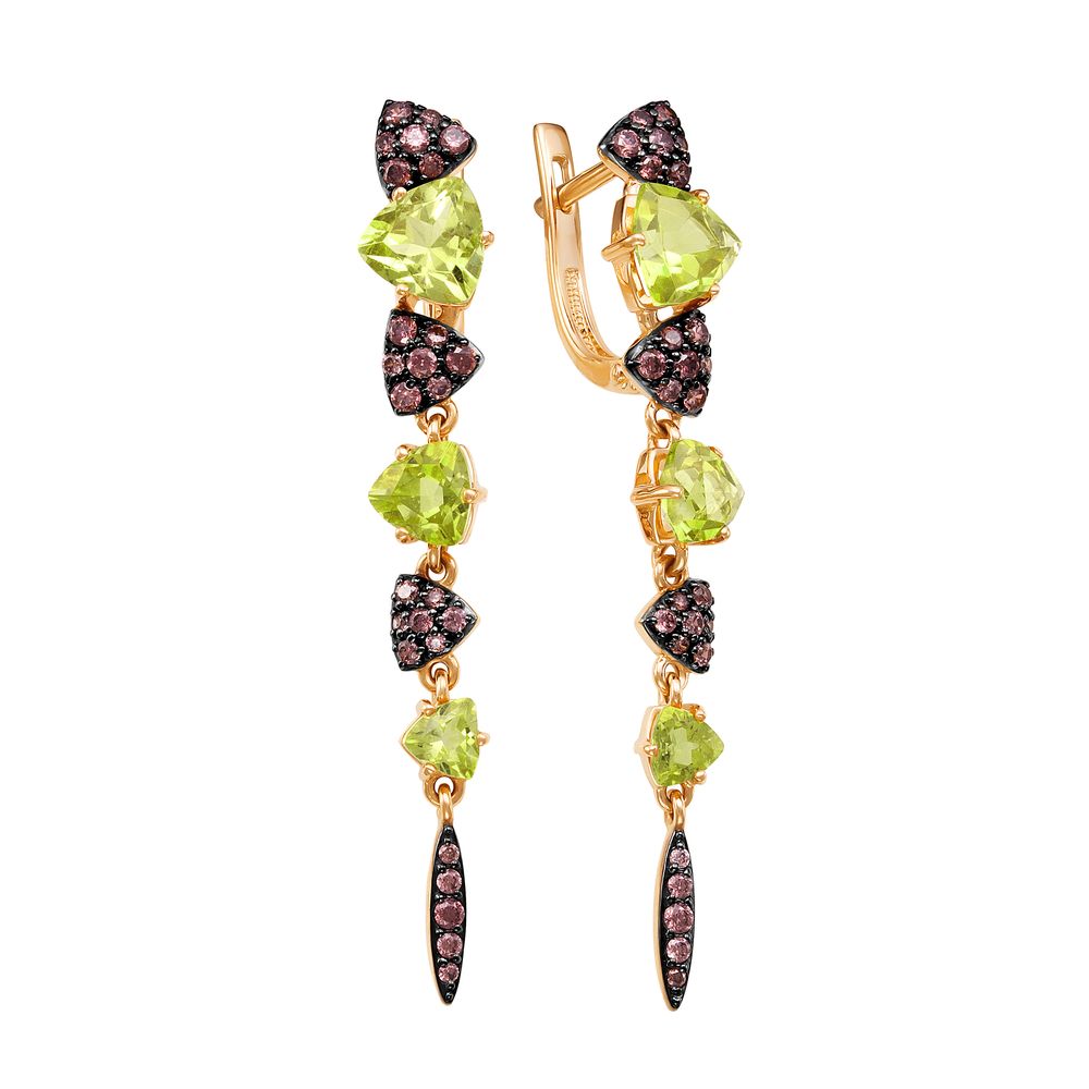 Серьги из золота с хризолитами и фианитами С124-5425М25 Серьги (Au 585)