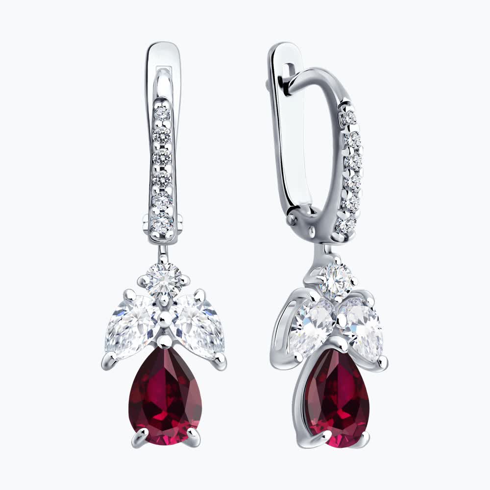 Серьги из серебра с рубинами и фианитами 64020015 Серьги (Ag 925)
