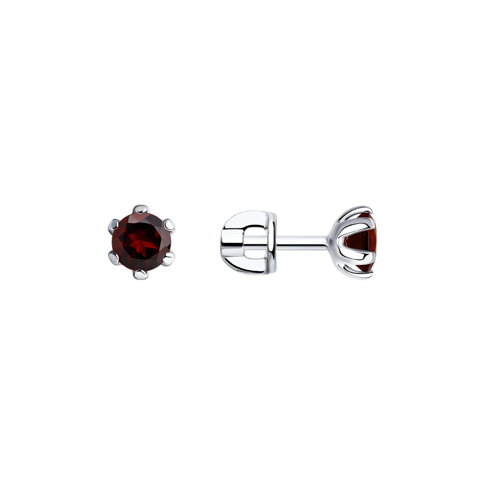 Серьги пусеты из серебра с гранатами 92020038 Серьги (Ag 925)