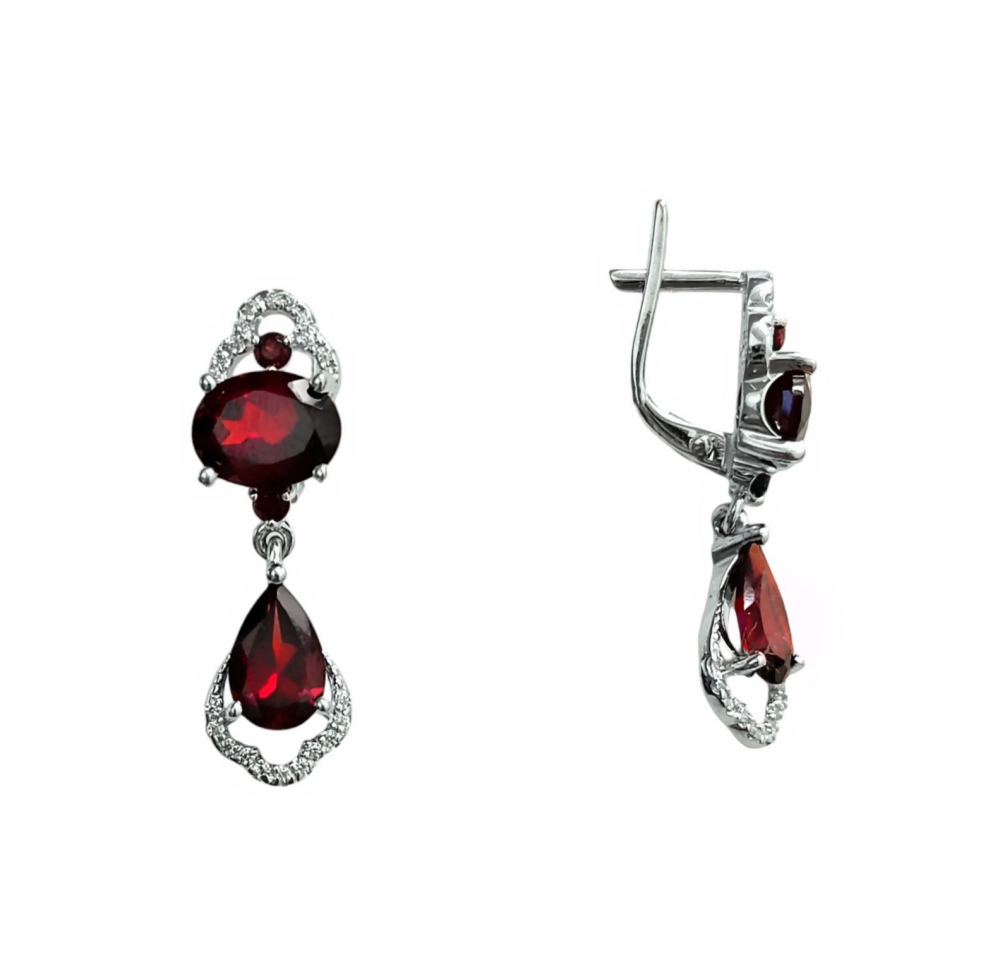 Серьги из серебра с гранатами и фианитами С620-2030Гр Серьги (Ag 925)