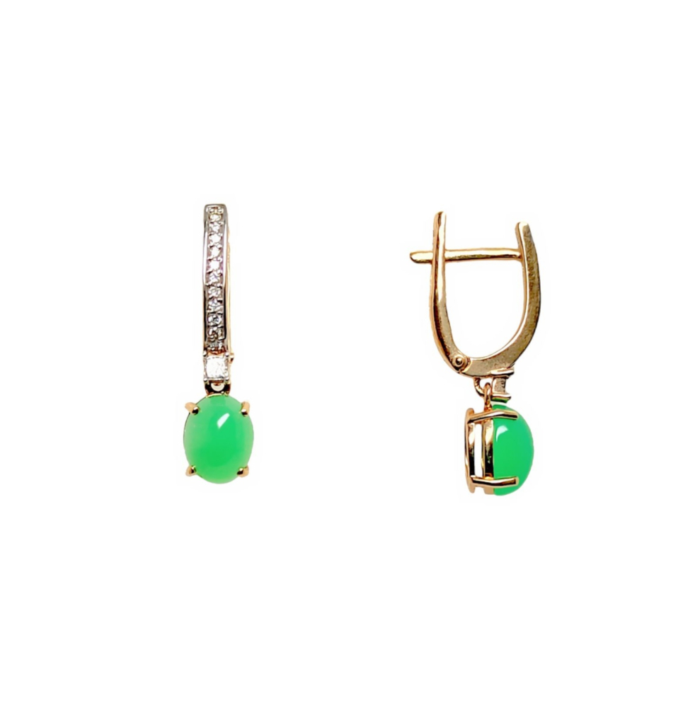 Серьги из золота с хризопразом и бриллиантами 2-105-794 Серьги (Au 585)