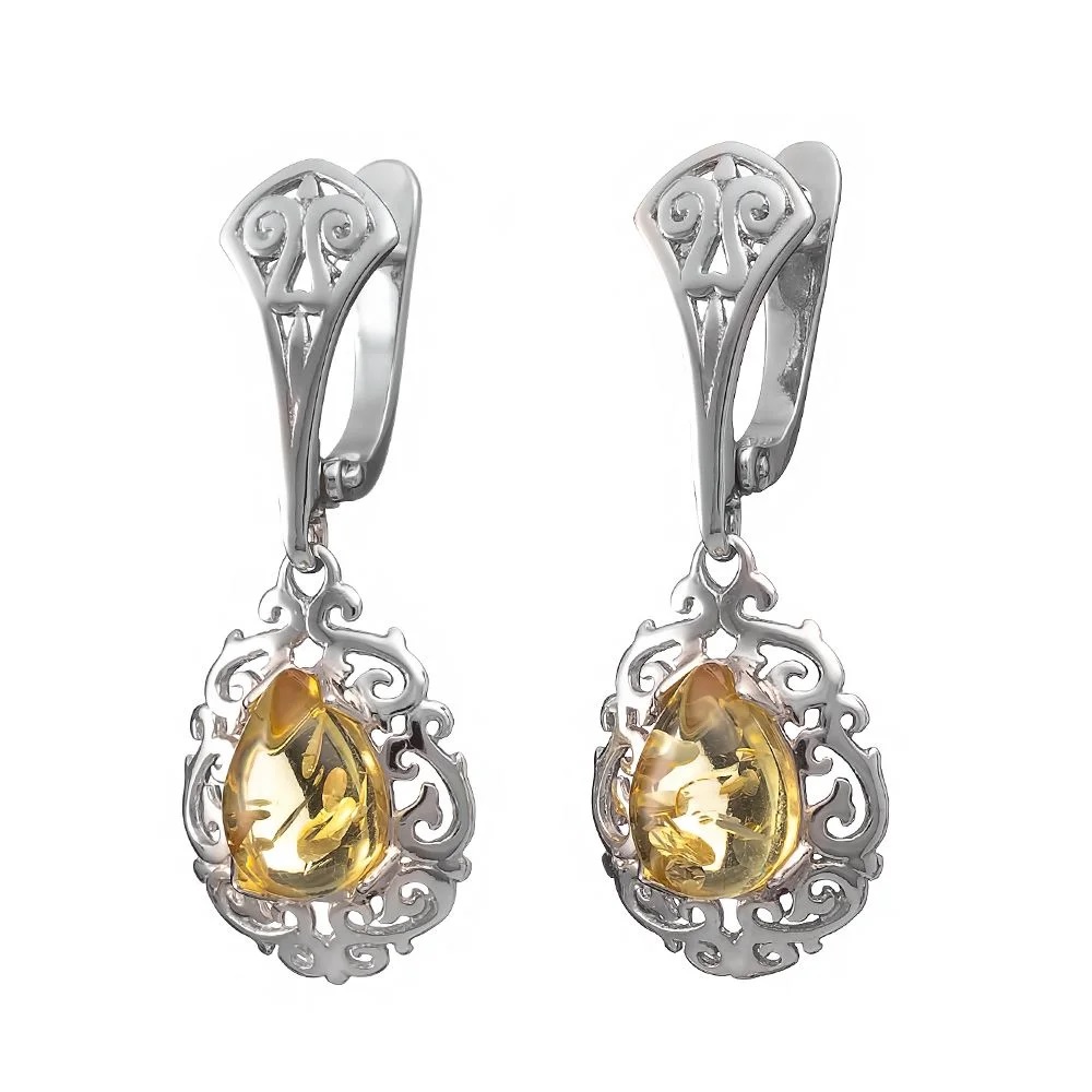 Серьги из серебра с янтарем 25020300035 Серьги (Ag 925)