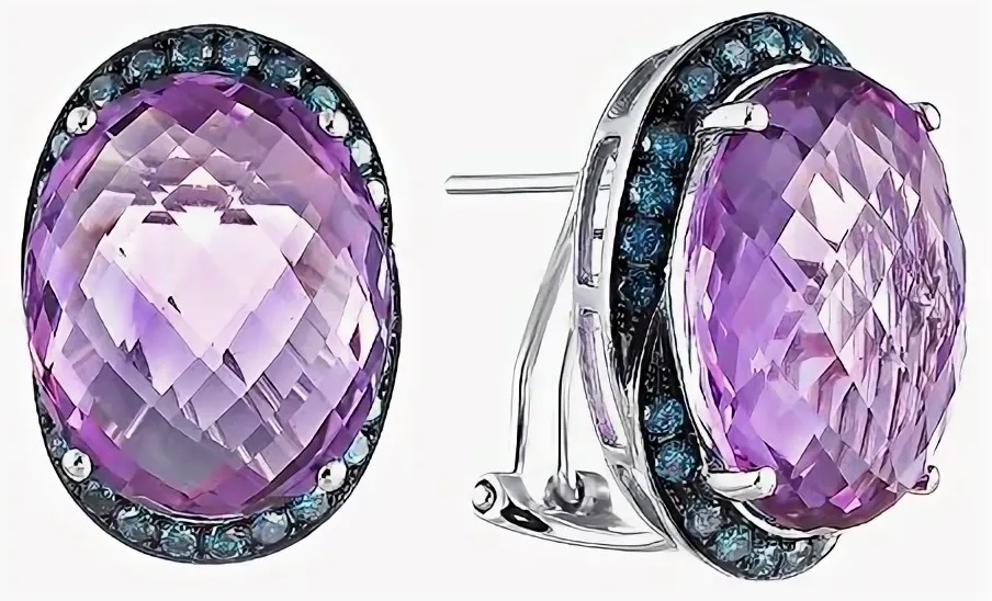 Серьги из белого золота с аметистами и бриллиантами 1010 FP10-3235 Серьги (Au 585)
