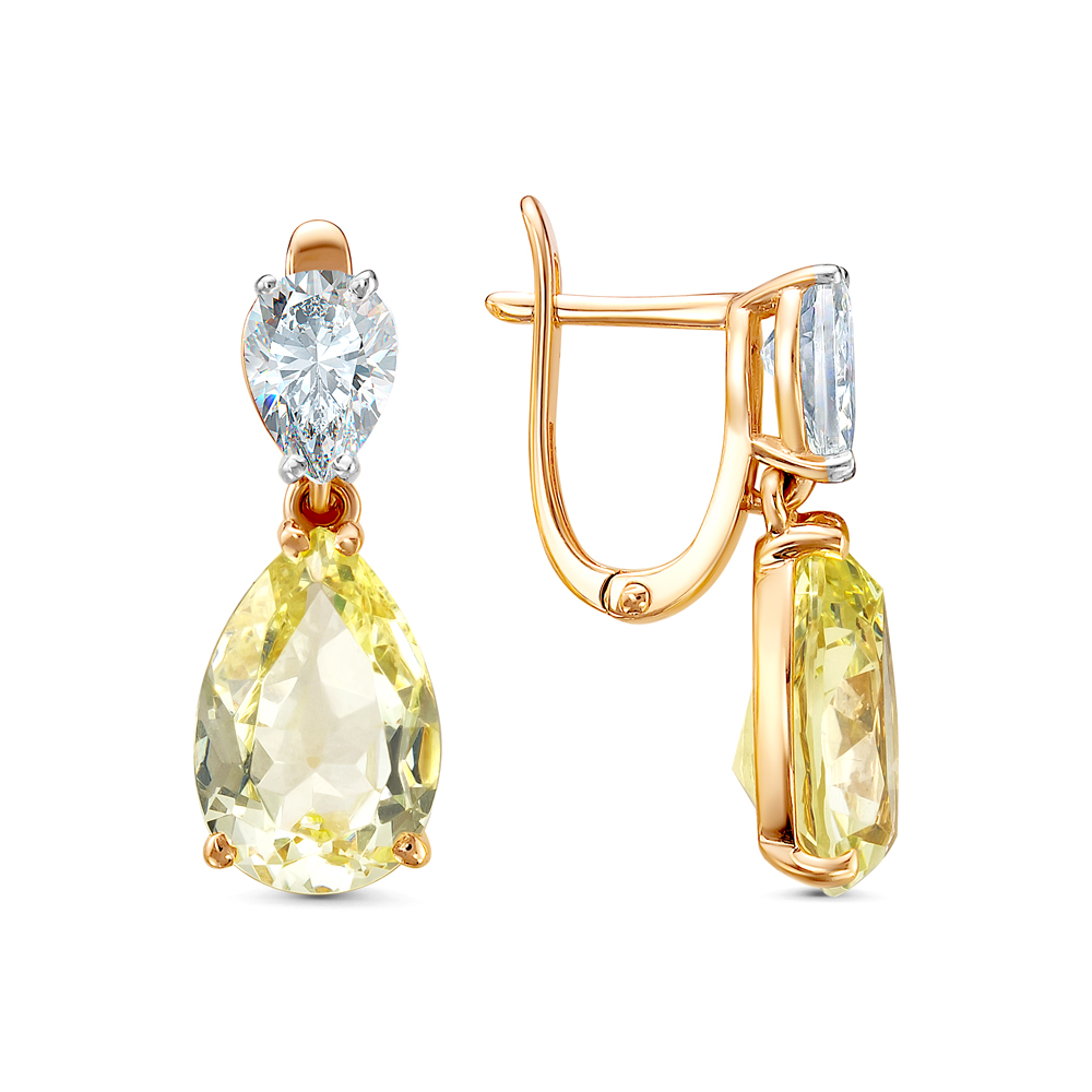 Серьги из золота с ситаллом и фианитами 21804527 Серьги (Au 585)