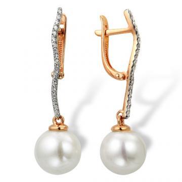 Серьги из золота с жемчугом и фианитами  21801268 Серьги (Au 585)