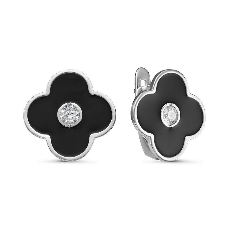 Серьги из серебра с эмалью и фианитами с920459 Серьги (Ag 925)