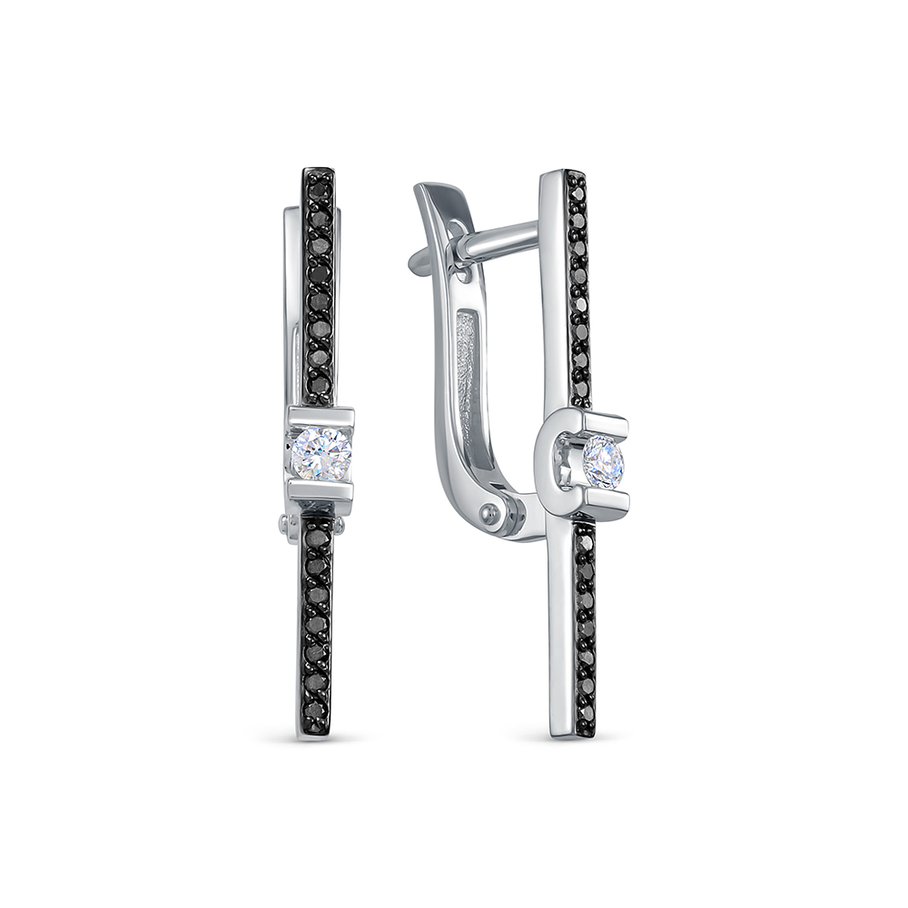 Серьги из белого золота с черными бриллиантами 589-2204 Серьги (Au 585)