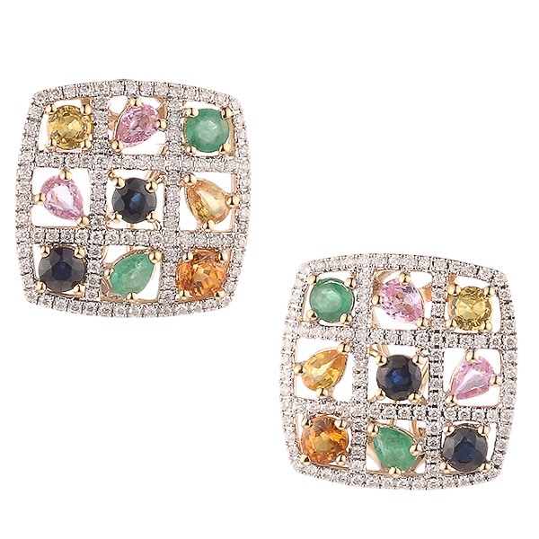 Серьги из желтого золота с миксом камней 08500321090 Серьги (Au 585)