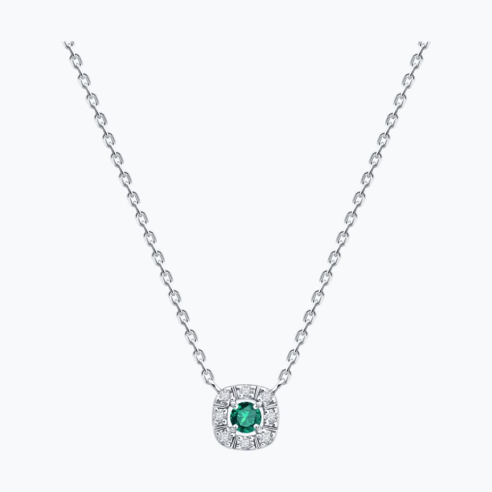 Колье из серебра с изумрудом и фианитами 63070000 Колье (Ag 925)