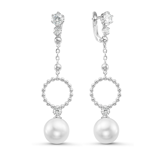 Серьги из серебра с жемчугом SWAROVSKI и фианитами с125947 Серьги (Ag 925)