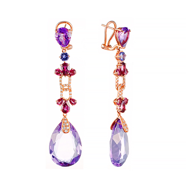 Серьги из золота с аметистами и бриллиантами 23200170798 Серьги (Au 585)