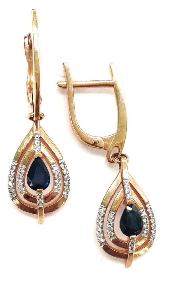 Серьги из золота с сапфирами и бриллиантами 3020112 №14 4 Серьги (Au 585)