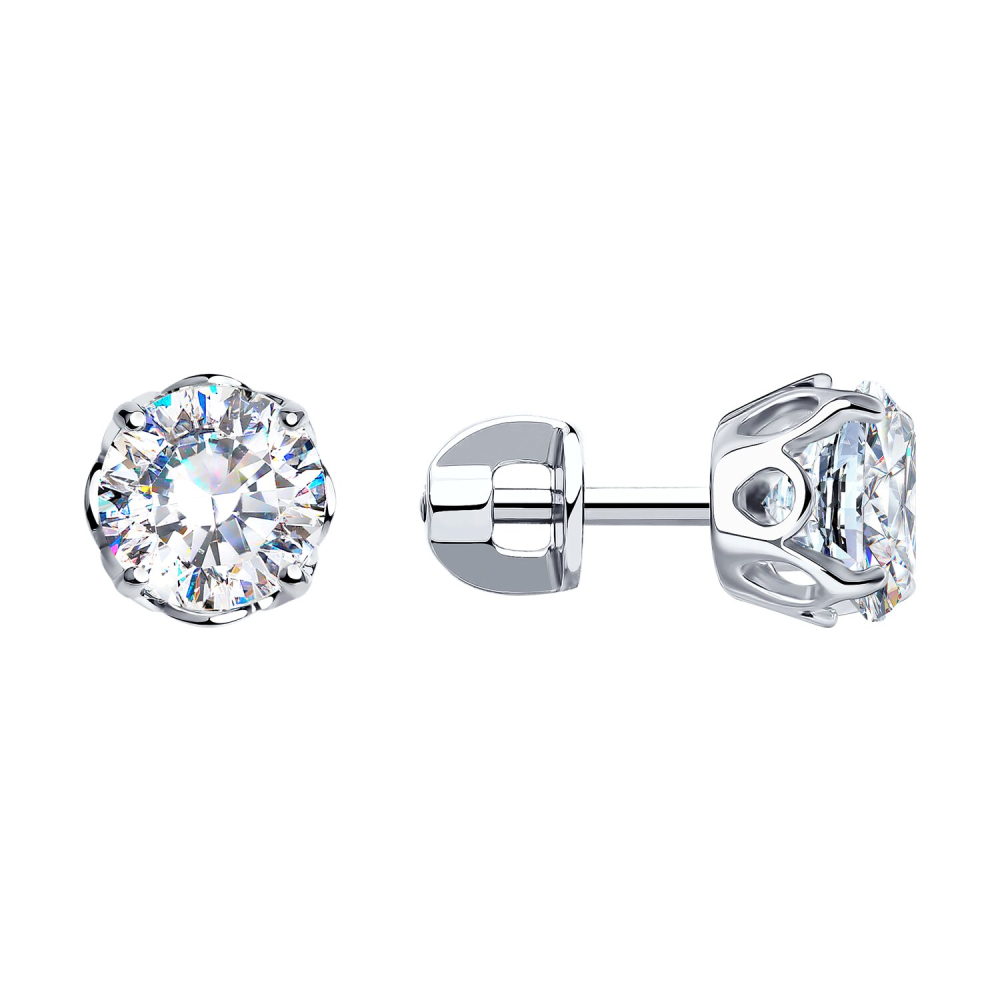 Серьги пусеты из серебра с фианитами 94025228 Серьги (Ag 925)