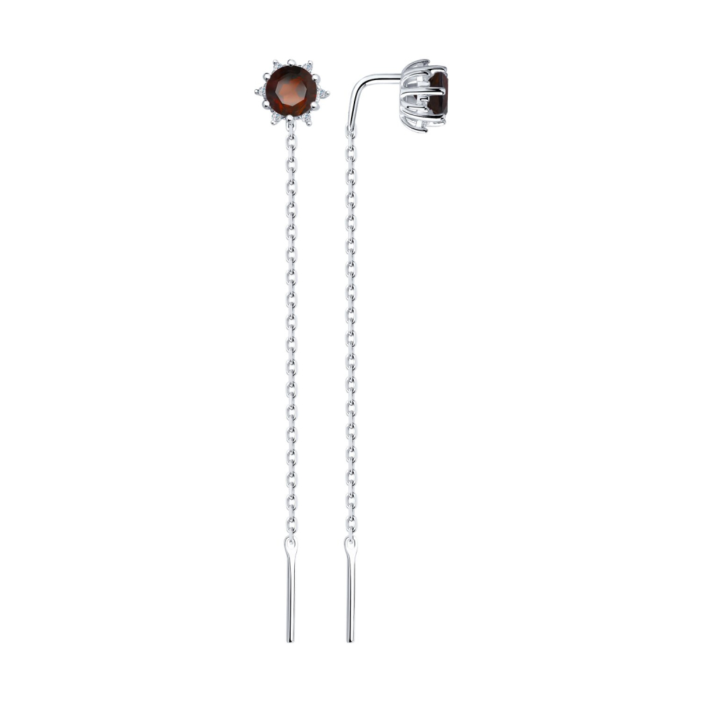 Серьги из серебра с гранатами и фианитами 92022159 Серьги (Ag 925)