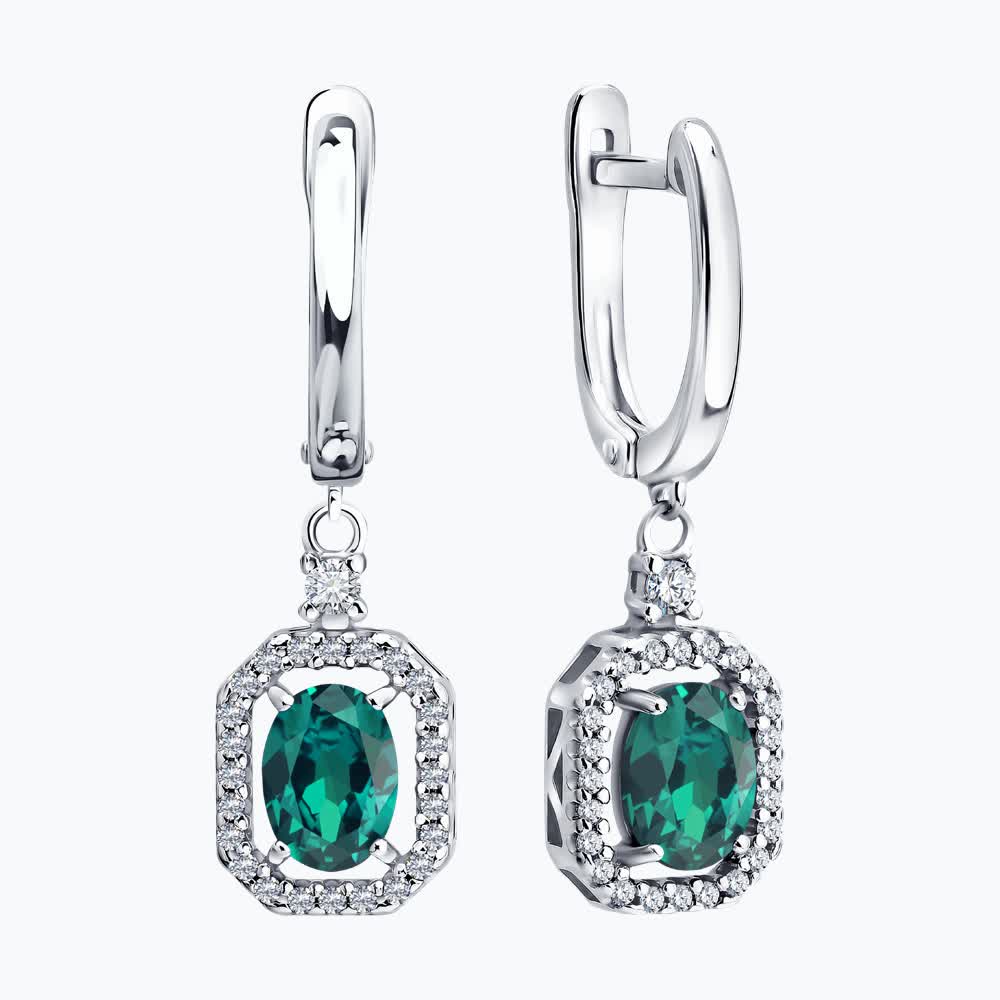 Серьги из серебра с изумрудами и фианитами 63020015 Серьги (Ag 925)