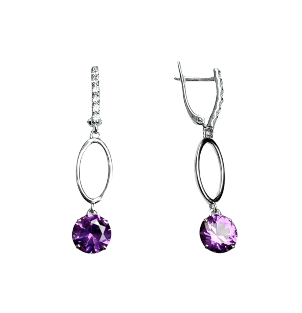 Серьги из серебра с александритами и фианитами 00525-218 Серьги (Ag 925)