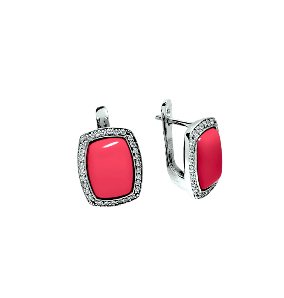 Серьги из серебра с кораллом 2421930188 Серьги (Ag 925)