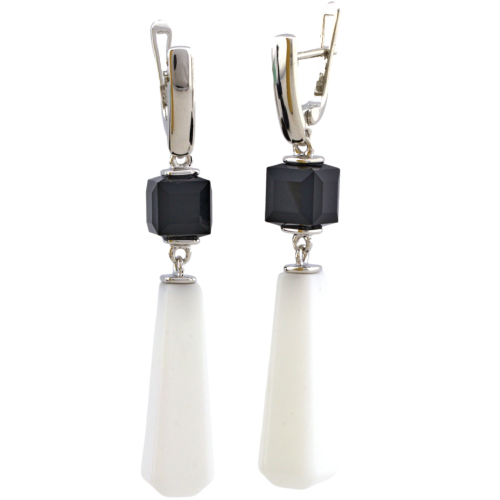 Серьги длинные из серебра с ониксом и агатом SE2395-OA Серьги (Ag 925)