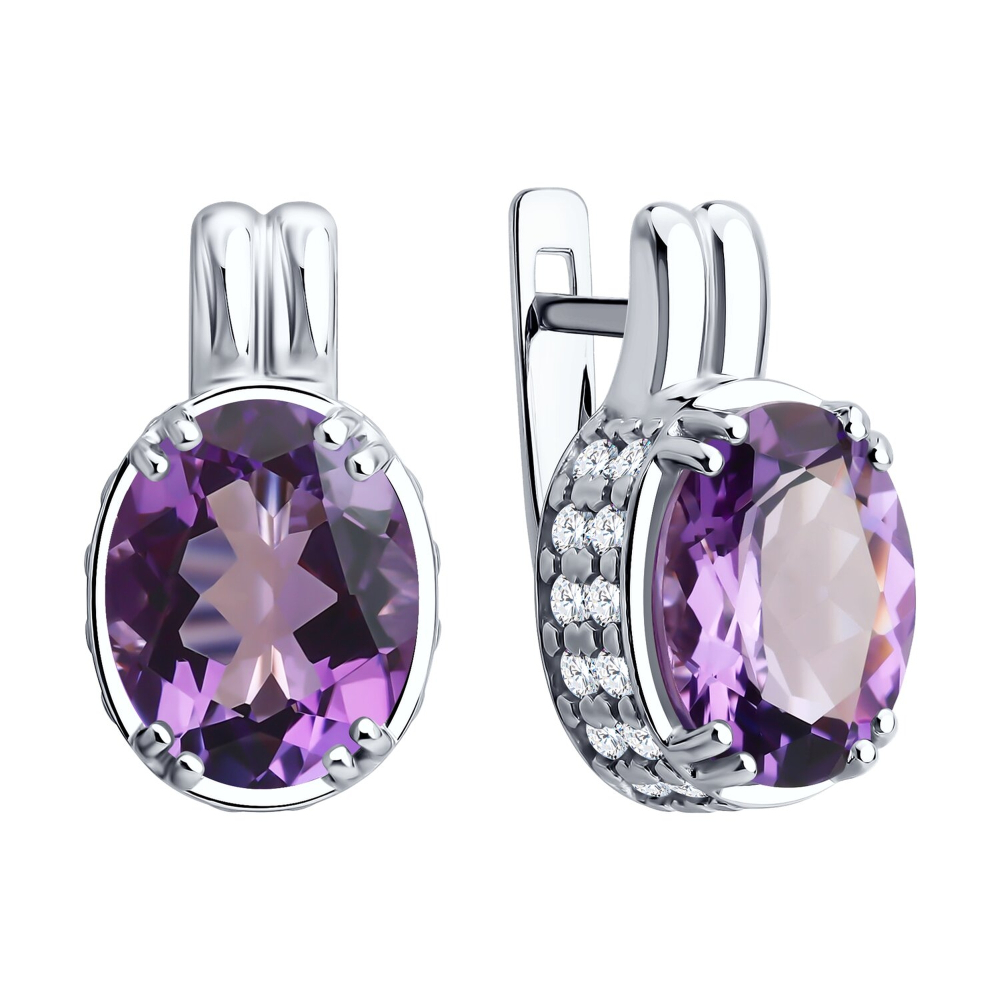Серьги из серебра с аметистами и фианитами 92023263 Серьги (Ag 925)