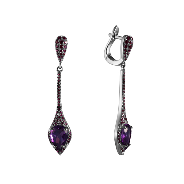 Серьги из серебра  с аметистами и кубическими циркониями 3770004057704 Серьги (Ag 925)