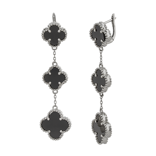 Серьги длинные из серебра с ониксом SE3730 Серьги (Ag 925)
