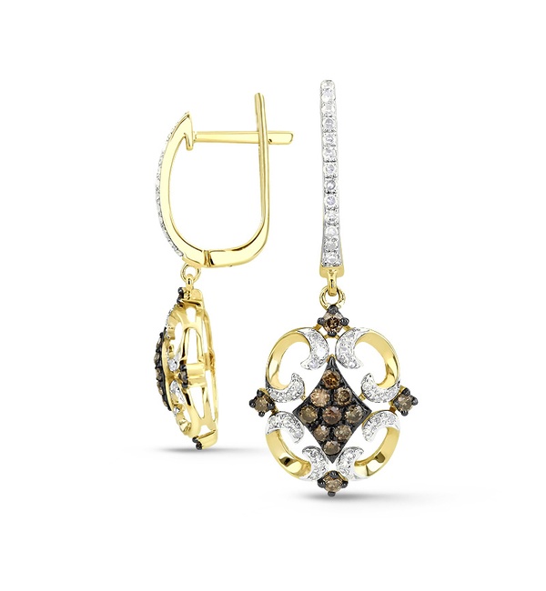 Серьги из желтого золота длинные с бриллиантами 68684 Серьги (Au 585)