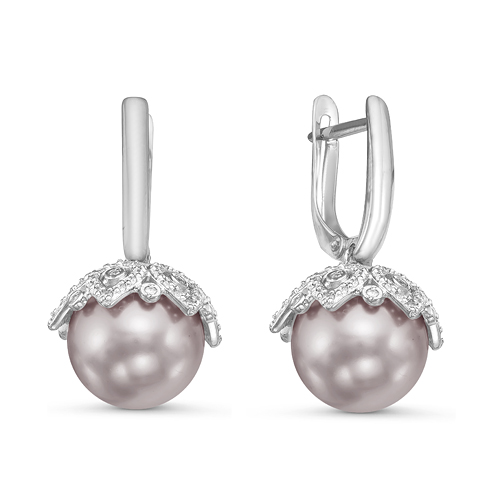 Серьги из серебра с жемчугом SWAROVSKI и фианитами с126798 Серьги (Ag 925)