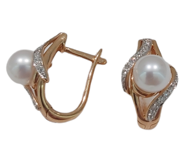 Серьги из золота с жемчугом и бриллиантами 39873*00787326 Серьги (Au 585)