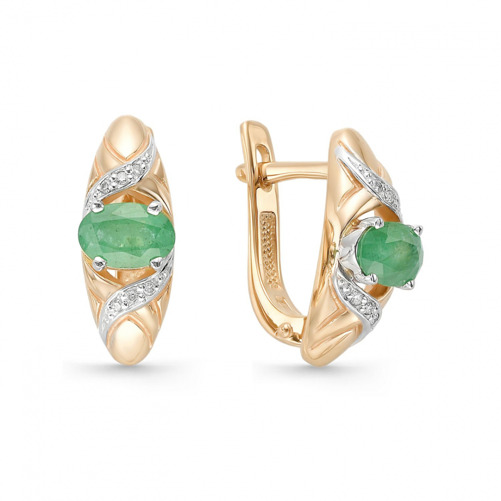  Серьги из золота с изумрудами и бриллиантами 225-211 Серьги (Au 585)