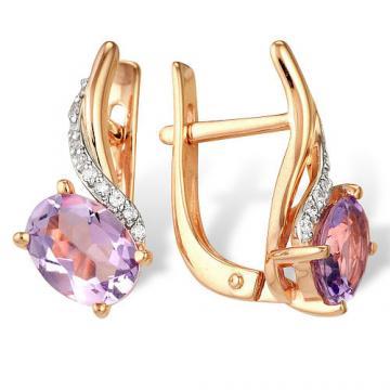Серьги из  золота с аметистами и фианитами 2180546 Серьги (Au 585)