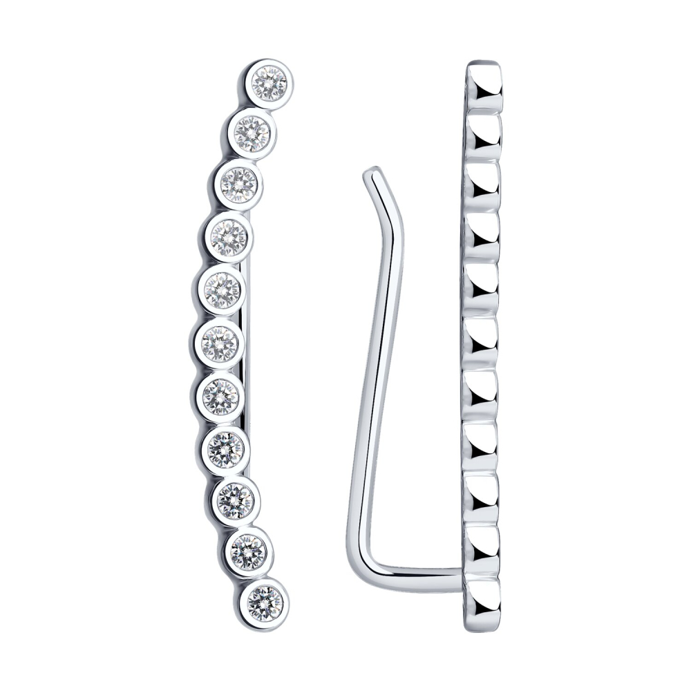 Серьги зажимы из серебра с фианитами 94021769 Серьги (Ag 925)