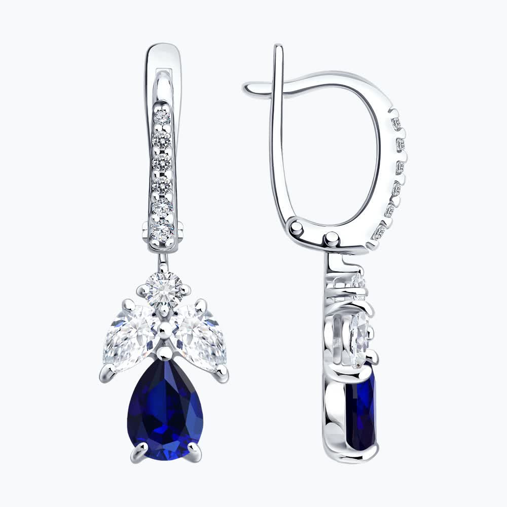 Серьги из серебра с сапфирами и фианитами 62020038 Серьги (Ag 925)