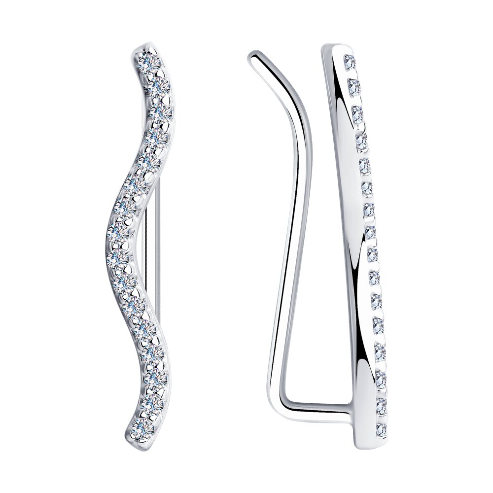 Серьги зажимы из серебра с фианитами 94023860 Серьги (Ag 925)