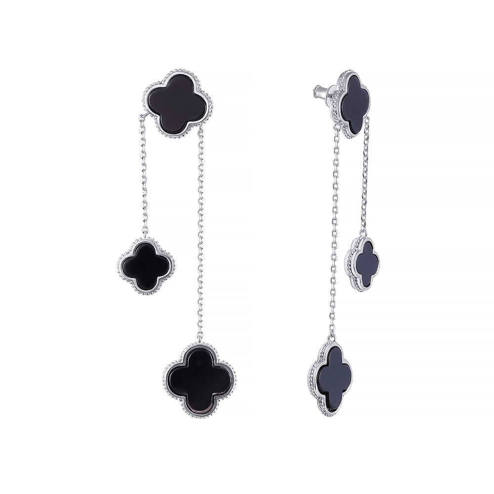 Серьги из серебра с ониксами 1540009045112 Серьги (Ag 925)