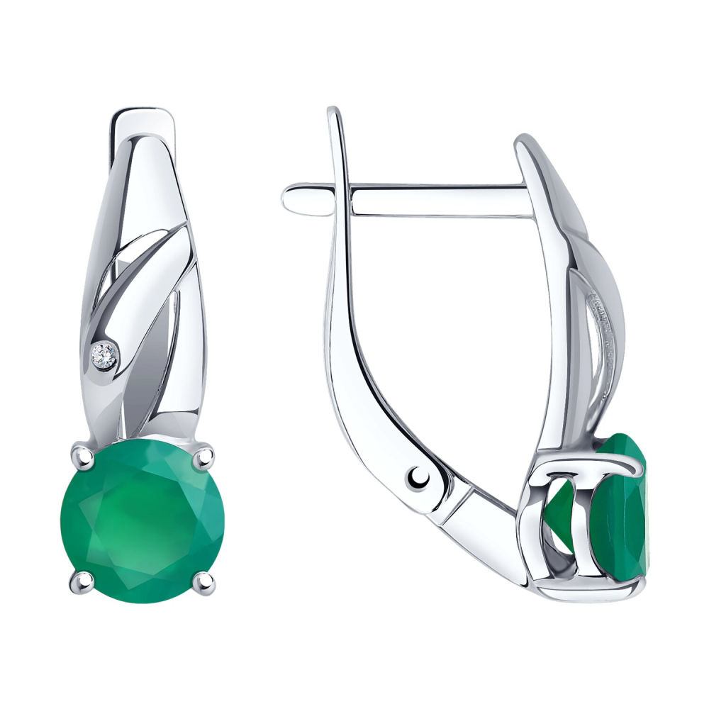 Серьги из серебра с зелеными агатами 92025274 Серьги (Ag 925)