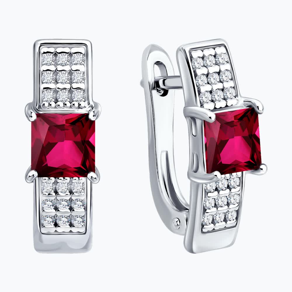 Серьги из серебра с рубинами и фианитами 64020016 Серьги (Ag 925)