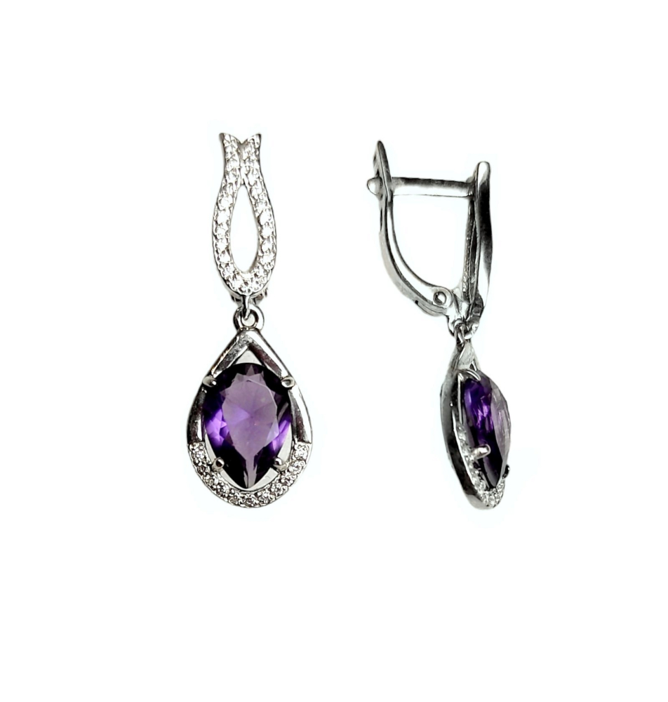 Серьги из серебра с аметистами 00192-208 Серьги (Ag 925)