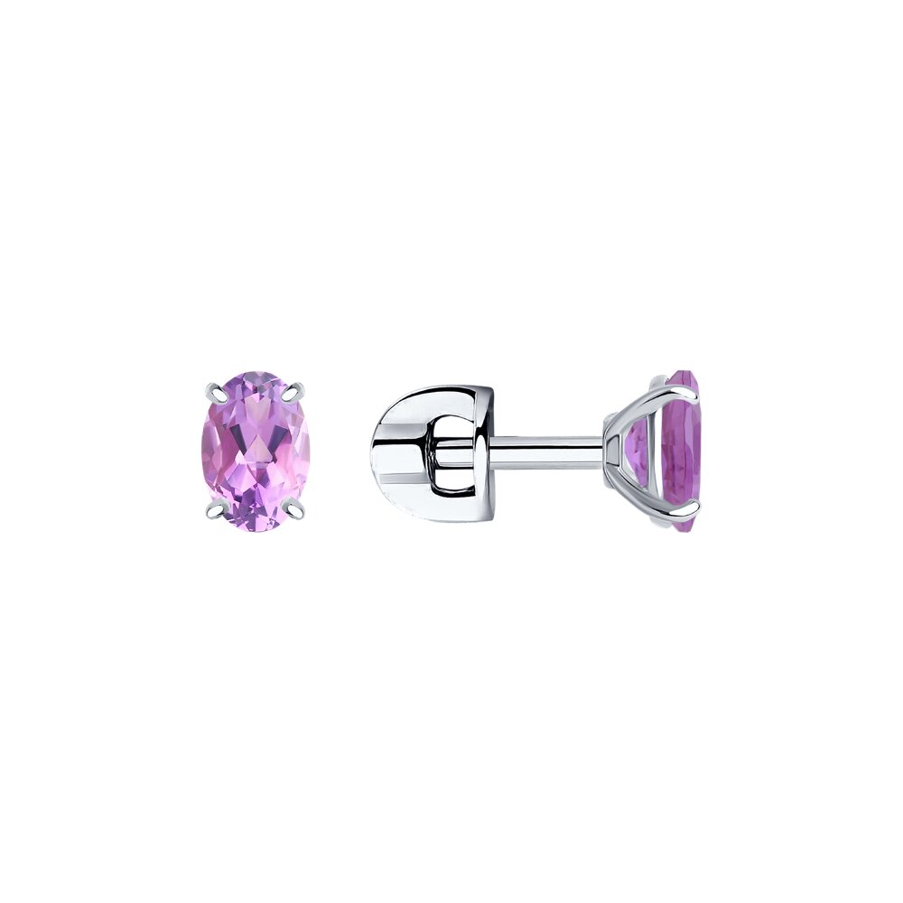 Серьги пусеты из серебра с аметистами 92021093 Серьги (Ag 925)