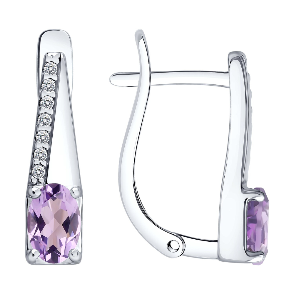 Серьги из серебра с аметистами и фианитами 92025369 Серьги (Ag 925)