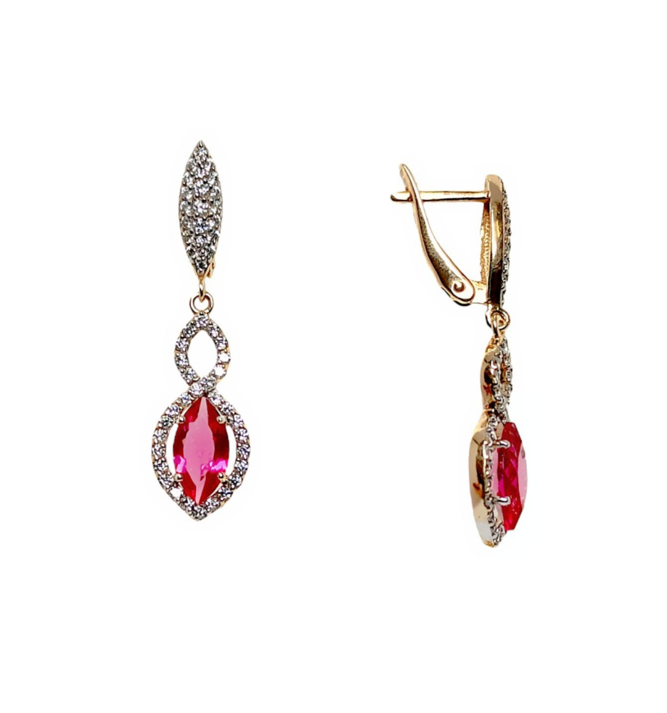Серьги из серебра  с золочением, кварцем и фианитами 2-1285зв Серьги (Ag 925)