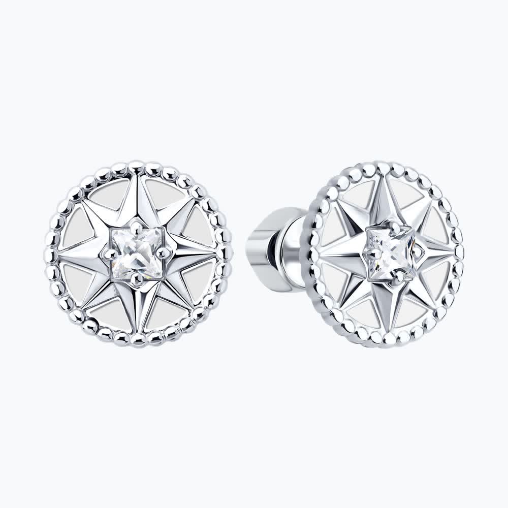 Серьги из серебра с эмалью и фианитами 94027124 Серьги (Ag 925)