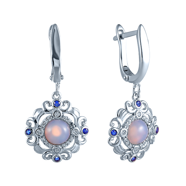 Серьги из серебра с халцедонами и кубическими циркониями 1440001025402 Серьги (Ag 925)