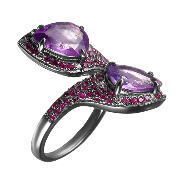 Кольцо из серебра с аметистами 3770004057903 Кольцо (Ag 925)