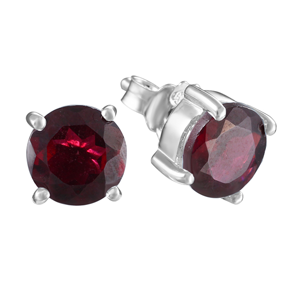 Серьги пусеты из серебра с гранатами 3490005071804 Серьги (Ag 925)