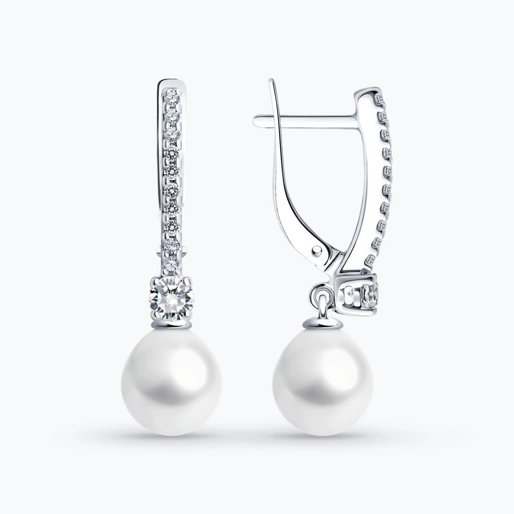 Серьги из серебра с жемчугом и фианитами 92022973 Серьги (Ag 925)