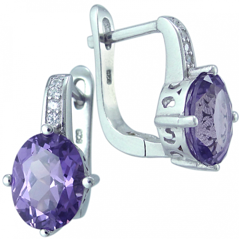 Серьги из серебра с александритами и фианитами 2405937659 Серьги (Ag 925)