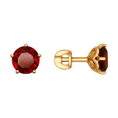 Серьги из золота с гранатами 725030 Серьги пусеты (Au 585)